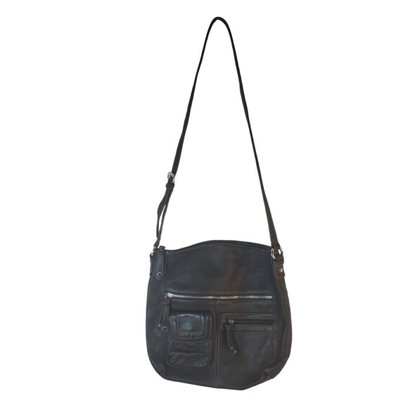 Tignanello Black Pebbled Leather Shoulder Bag Organizer Purse - Picture 5 of 6